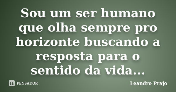 Sou um ser humano que olha sempre pro horizonte buscando a resposta para o sentido da vida...... Frase de Leandro Prajo.