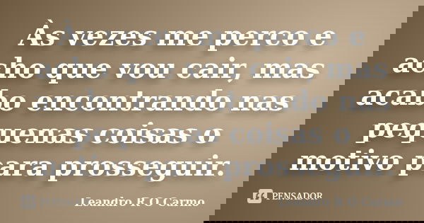 Às vezes me perco e acho que vou cair, mas acabo encontrando nas pequenas coisas o motivo para prosseguir.... Frase de Leandro R O Carmo.