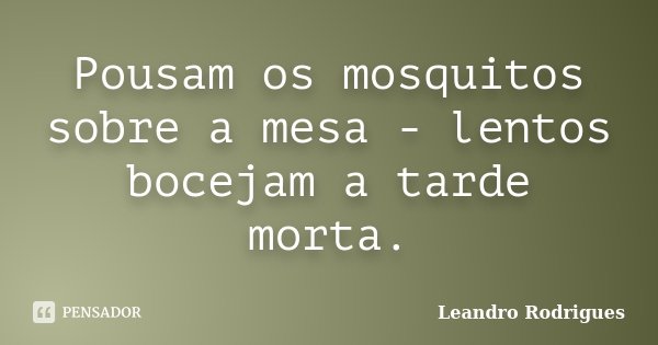 Pousam os mosquitos sobre a mesa - lentos bocejam a tarde morta.... Frase de Leandro Rodrigues.