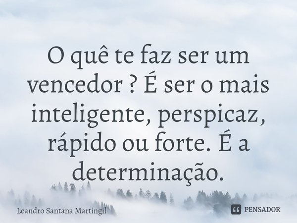 ⁠O quê te faz ser um vencedor ? É ser o mais inteligente, perspicaz, rápido ou forte. É a determinação.... Frase de Leandro Santana Martingil.