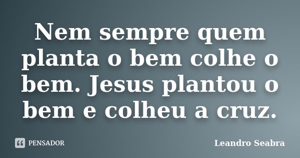 Nem sempre quem planta o bem colhe o bem. Jesus plantou o bem e colheu a cruz.... Frase de Leandro Seabra.