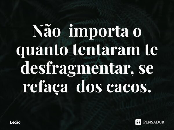 ⁠Não importa o quanto tentaram te desfragmentar, se refaça dos cacos.... Frase de Lecão.