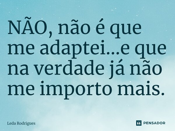 ⁠NÃO, não é que me adaptei...e que na verdade já não me importo mais.... Frase de Leda Rodrigues.