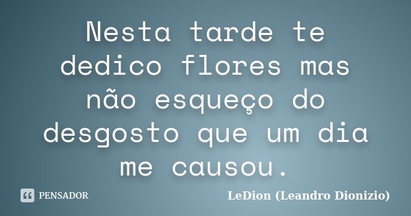 Nesta tarde te dedico flores mas não esqueço do desgosto que um dia me causou.... Frase de LeDion (Leandro Dionizio).