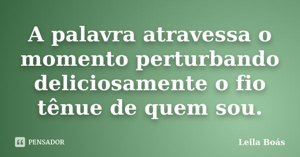 A palavra atravessa o momento perturbando deliciosamente o fio tênue de quem sou.... Frase de leila boas.