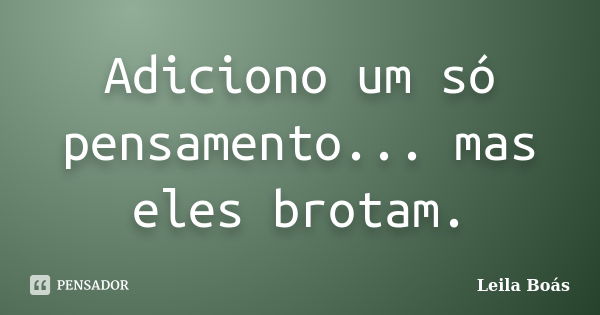 Adiciono um só pensamento... mas eles brotam.... Frase de Leila Boás.