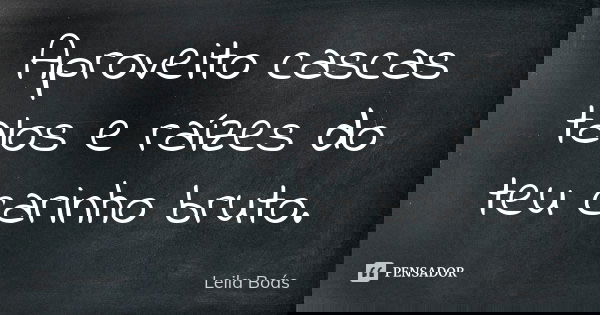 Aproveito cascas talos e raízes do teu carinho bruto.... Frase de Leila Boás.