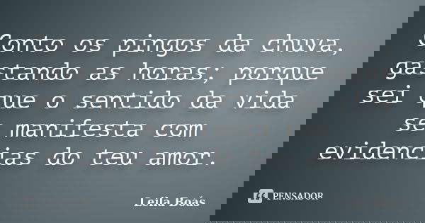 Conto os pingos da chuva, gastando as horas; porque sei que o sentido da vida se manifesta com evidencias do teu amor.... Frase de leila boás.