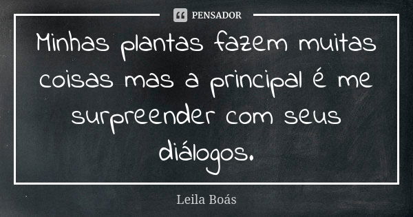 Minhas plantas fazem muitas coisas mas a principal é me surpreender com seus diálogos.... Frase de Leila Boás.