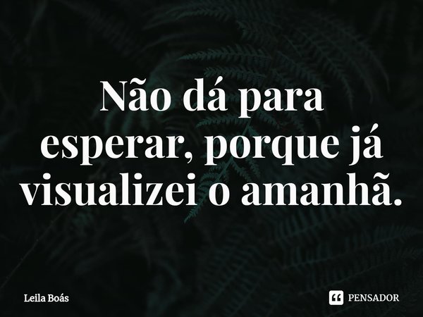 ⁠Não dá para esperar, porque já visualizei o amanhã.... Frase de Leila Boás.