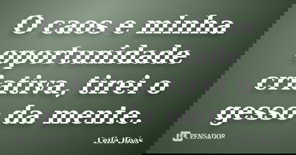 O caos e minha oportunidade criativa, tirei o gesso da mente.... Frase de Leila Boás.