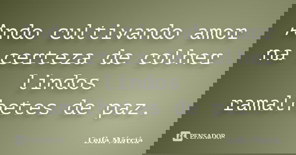 Ando cultivando amor na certeza de colher lindos ramalhetes de paz.... Frase de Leila Márcia.