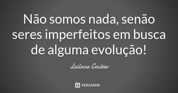Não somos nada, senão seres imperfeitos em busca de alguma evolução!... Frase de Leilane Castro.