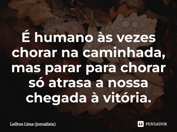 ⁠É humano às vezes chorar na caminhada, mas parar para chorar só atrasa a nossa chegada à vitória.... Frase de Leilton Lima (jornalista).