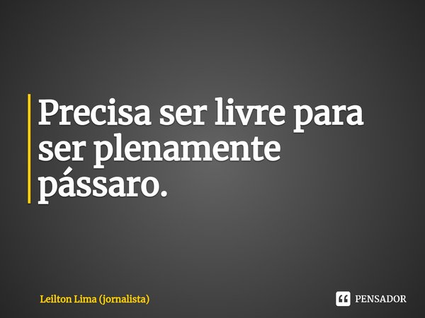 ⁠Precisa ser livre para ser plenamente pássaro.... Frase de Leilton Lima (jornalista).