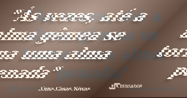 "Às vezes, até a alma gêmea se torna uma alma penada"... Frase de Lena Casas Novas.