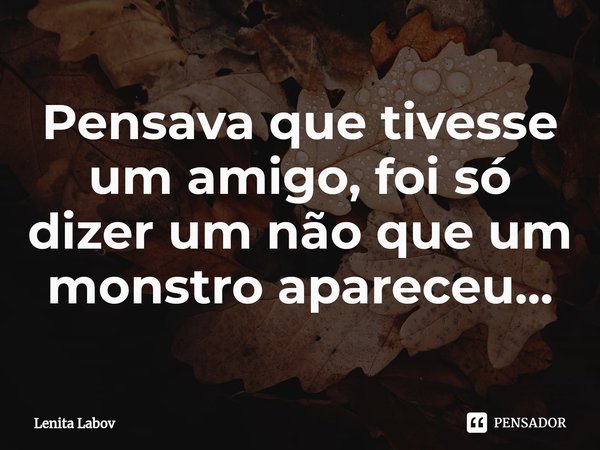 Pensava que tivesse um amigo, foi só dizer um não que um monstro apareceu..⁠.... Frase de Lenita Labov.