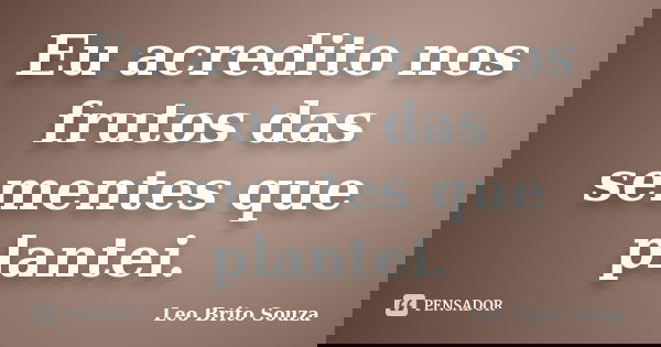 Eu acredito nos frutos das sementes que plantei.... Frase de Leo Brito Souza.