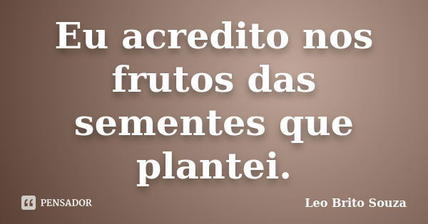 Eu acredito nos frutos das sementes que plantei.... Frase de Leo Brito Souza.