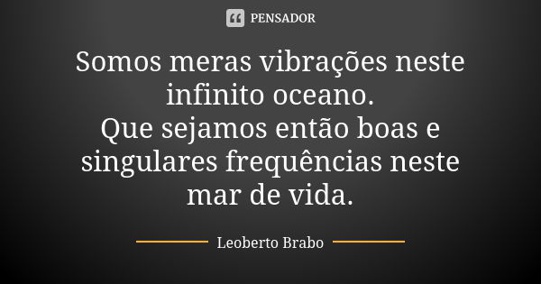 Somos meras vibrações neste infinito oceano. Que sejamos então boas e singulares frequências neste mar de vida.... Frase de Leoberto Brabo.