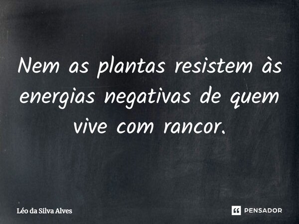 Nem as plantas resistem às energias negativas de quem vive com rancor.... Frase de Léo da Silva Alves.
