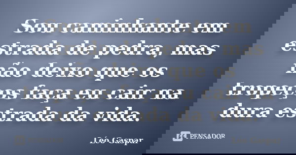 Sou caminhante em estrada de pedra, mas não deixo que os tropeços faça eu cair na dura estrada da vida.... Frase de Léo Gaspar.