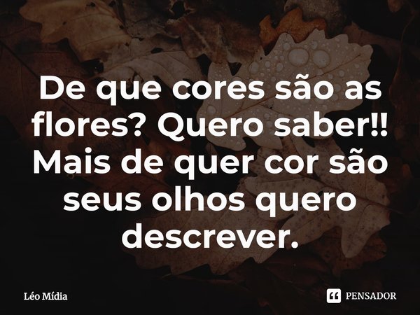 ⁠De que cores são as flores? Quero saber!!
Mais de quer cor são seus olhos quero descrever.... Frase de Léo Mídia.