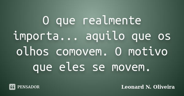 O que realmente importa... aquilo que os olhos comovem. O motivo que eles se movem.... Frase de Leonard N. Oliveira.