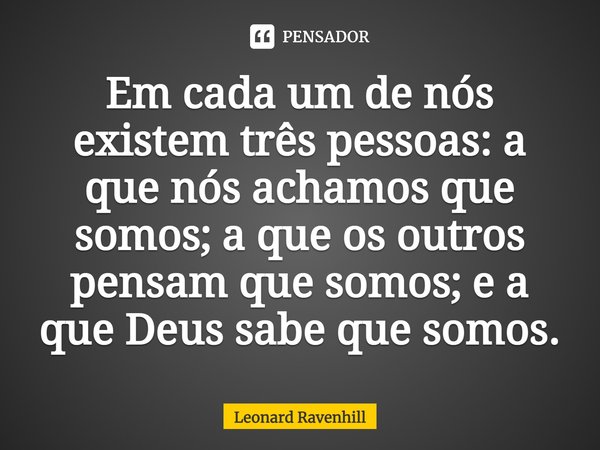 ⁠Em cada um de nós existem três pessoas: a que nós achamos que somos; a que os outros pensam que somos; e a que Deus sabe que somos.... Frase de Leonard Ravenhill.