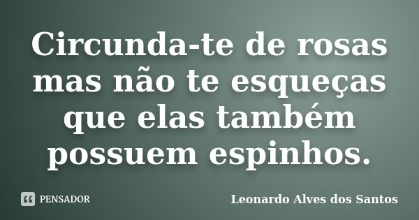 Circunda-te de rosas mas não te esqueças que elas também possuem espinhos.... Frase de Leonardo Alves dos Santos.