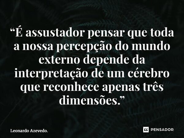 ⁠“É assustador pensar que toda a nossa percepção do mundo externo depende da interpretação de um cérebro que reconhece apenas três dimensões.”... Frase de Leonardo Azevedo..
