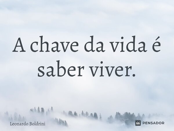 ⁠A chave da vida é saber viver.... Frase de Leonardo Boldrini.