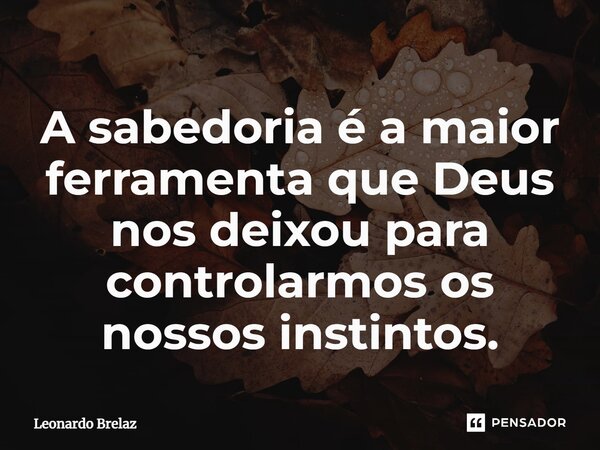 ⁠A sabedoria é a maior ferramenta que Deus nos deixou para controlarmos os nossos instintos.... Frase de Leonardo Brelaz.