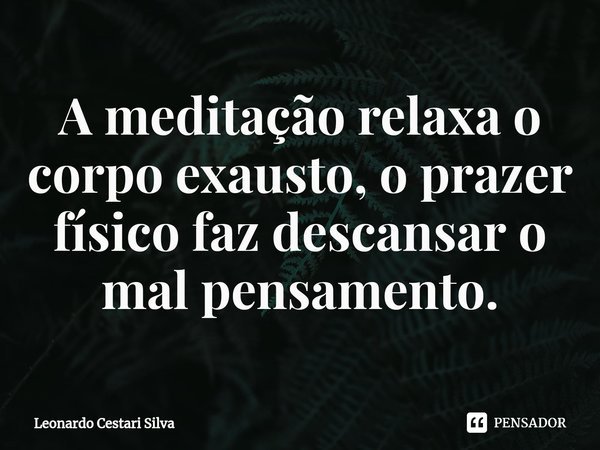 ⁠A meditação relaxa o corpo exausto, o prazer físico faz descansar o mal pensamento.... Frase de Leonardo Cestari Silva.