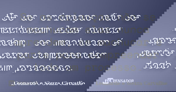Se as crianças não se machucam elas nunca aprendem, se machucar é parte para compreender todo um processo.... Frase de Leonardo e Souza Carvalho.