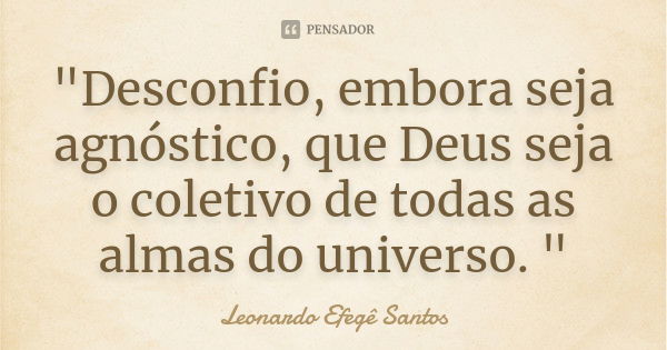 "Desconfio, embora seja agnóstico, que Deus seja o coletivo de todas as almas do universo. "... Frase de Leonardo Efegê Santos.