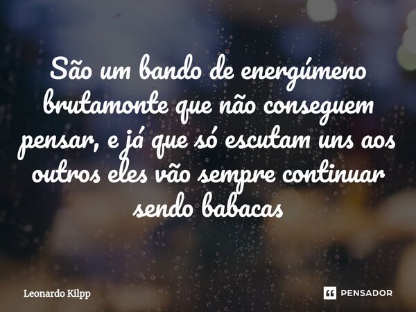 São um bando de energúmeno brutamonte que não conseguem pensar, e já que só escutam uns aos outros eles vão sempre continuar sendo babacas... Frase de Leonardo Kilpp.