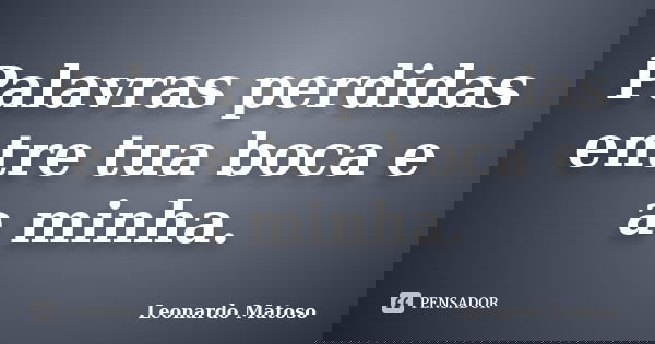 Palavras perdidas entre tua boca e a minha.... Frase de Leonardo Matoso.