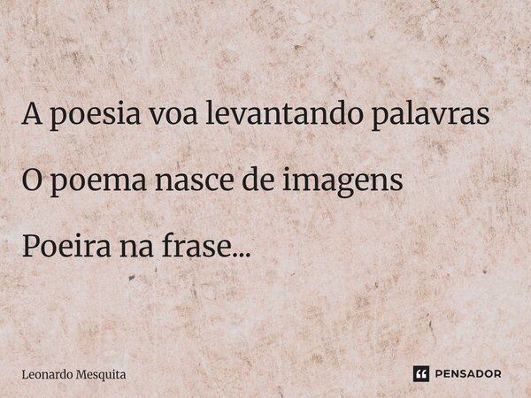 ⁠A poesia voa levantando palavras O poema nasce de imagens Poeira na frase...... Frase de Leonardo Mesquita.