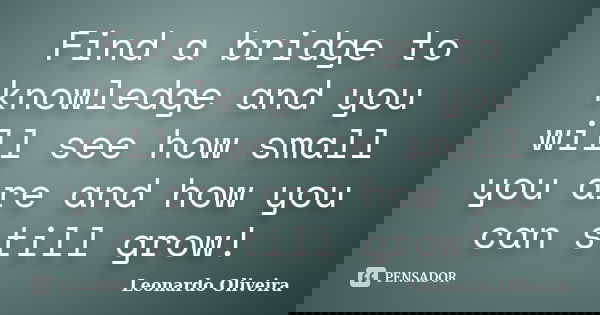 Find a bridge to knowledge and you will see how small you are and how you can still grow!... Frase de Leonardo Oliveira.