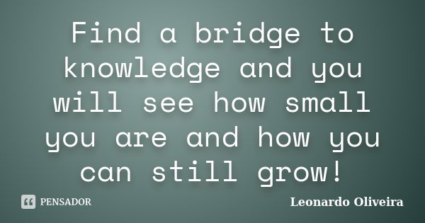 Find a bridge to knowledge and you will see how small you are and how you can still grow!... Frase de Leonardo Oliveira.