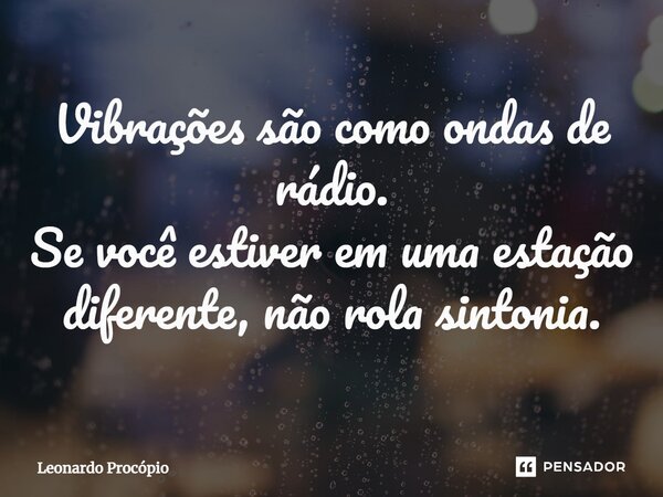 ⁠Vibrações são como ondas de rádio. Se você estiver em uma estação diferente, não rola sintonia.... Frase de Leonardo Procópio.