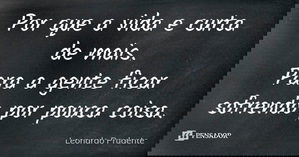 Por que a vida e curta de mais. Para a gente ficar sofrendo por pouca coisa.... Frase de Leonardo Prudente.