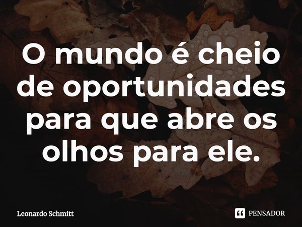 ⁠O mundo é cheio de oportunidades para que abre os olhos para ele.... Frase de Leonardo Schmitt.