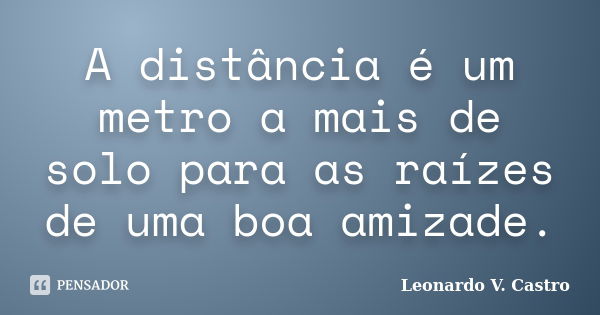 A distância é um metro a mais de solo para as raízes de uma boa amizade.... Frase de Leonardo V. Castro.