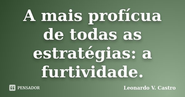 A mais profícua de todas as estratégias: a furtividade.... Frase de Leonardo V. Castro.