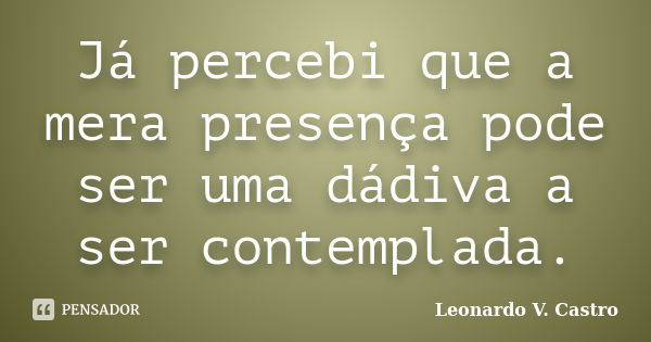 Já percebi que a mera presença pode ser uma dádiva a ser contemplada.... Frase de Leonardo V. Castro.