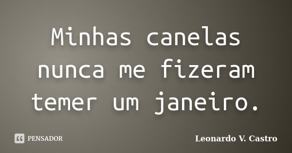 Minhas canelas nunca me fizeram temer um janeiro.... Frase de Leonardo V. Castro.