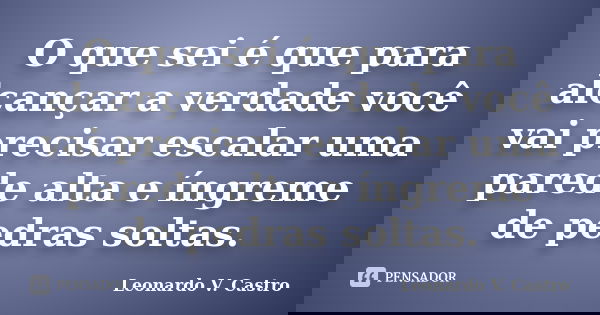 O que sei é que para alcançar a verdade você vai precisar escalar uma parede alta e íngreme de pedras soltas.... Frase de Leonardo V. Castro.