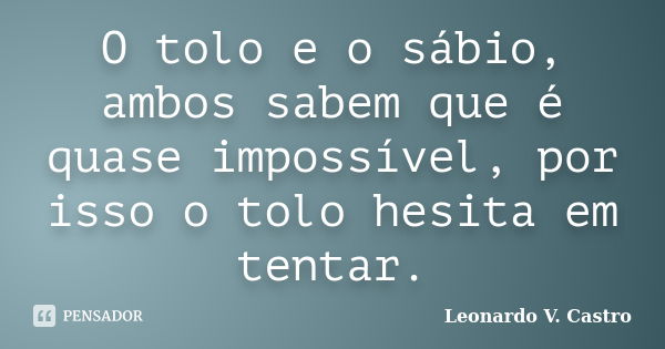 O tolo e o sábio, ambos sabem que é quase impossível, por isso o tolo hesita em tentar.... Frase de Leonardo V. Castro.